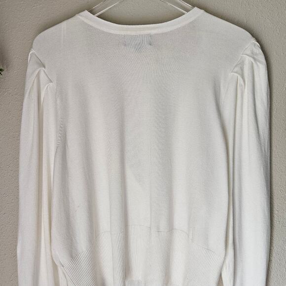 DANIELLE BERNSTEIN Puff‎ Sleeve Cropped Cardigan Ivory White Size 3X NEW - Picture 12 of 13